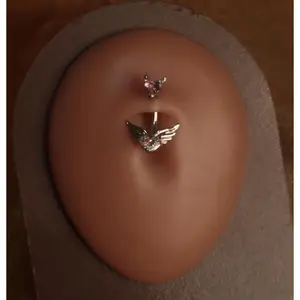 Pink Heart Wings Belly Button Navel Piercing