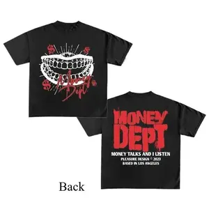 Unisex Vintage Y2K Graphic Cotton T-shirt Bold Money Dept Print Women's Casual Boxy Fit Hip Hop Tee Black with White Red Design Streetwear Machine Washable Women Tops