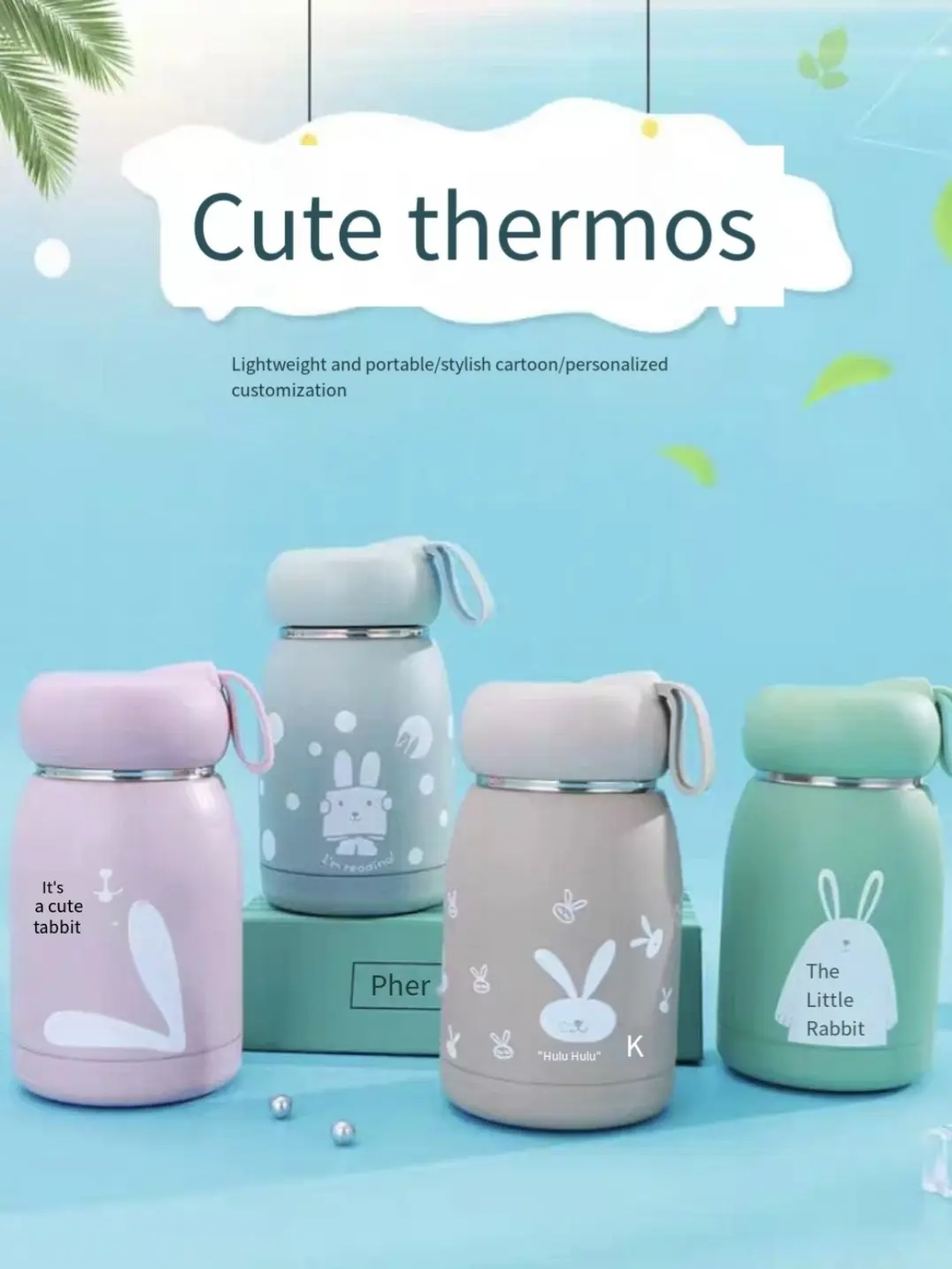 Cute Bunny 10.82oz Insulated Thermos - Outdoor Hiking, Keeps Drinks Hot/Cold, Lightweight & Portable”