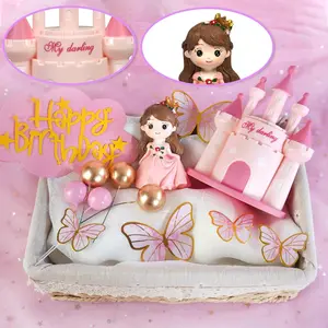 19pcs Princess Cake Decorations - Enchanted Castle, Butterflies, and "Happy Birthday" Sign - for Girls' Birthday Celebrations, Party Cake Toppers| Birthday Cake Decorations