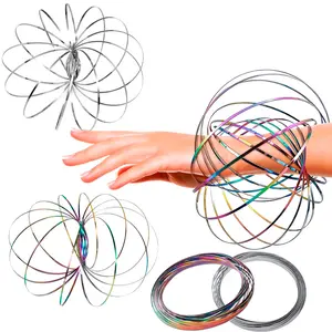 Flow Spinner Rings, Stainless Steel 3D Geometric Bracelets, Rainbow&Silver Kinetic Spiral Rings for Relaxation and Focus, Stylish Fidget Accessories