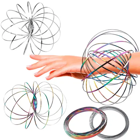 DDEMSMOE Steel-Solid Stainless Steel Kinetic Spin Fidget Spinner Anti Anxiety Ring - 3D Geometric Rainbow-Silver Unisex Stress Relief Toy for Children’s Development & Relaxation, BPA Free