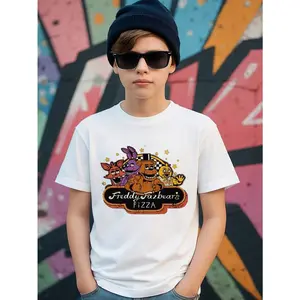 Young Boy's/Girl's "Freddy Fazbear's Pizza Cotton Graphic Tees, Game T-Shirts For Boy, Black Summer T-Shirts With Cartoon Characters, Gift For  Fans, Round Neck Short Sleeve T-Shirt, Fun, Vintage T-Shirts For Boys" Boy Clothes For Kids