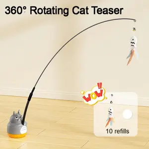 Long Cat Wand Teaser with Bell, Interactive Kitten Toy for Indoor Cats, Self-Play Boredom Relief, Durable Chew Safe Pet Toy to Burn Energy outdoorfun