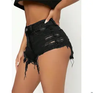 Shorts Hem Splicing Pocket tiktok PETITE Women Insertion Fringed Distressed Denim