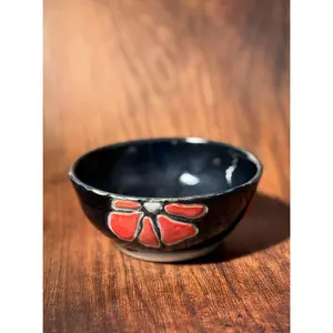 Carved Floral Handmade Ceramic Bowl (Stoneware)