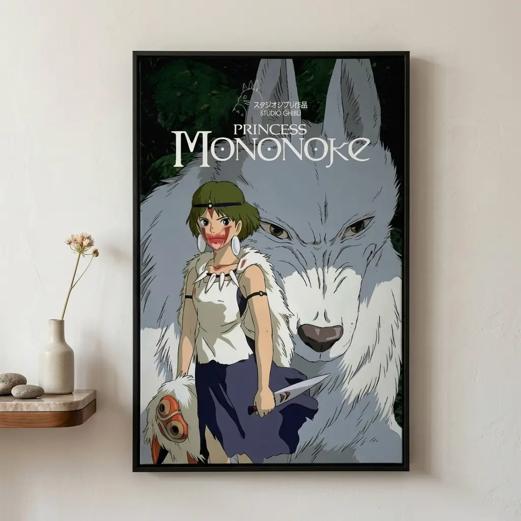 Studio Ghibli Princess Mononoke Vintage Anime Canvas Poster | Hayao Miyazaki Retro Japan Manga Wall Art | High-Quality Eco-Friendly Odorless Print | Premium black  Framed & Unframed Wall Decor for Bedroom Gaming Room
