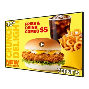 32 Inch Wall Mount Digital Signage, 700nits High Brightness Slim Frameless Advertising Display, Commerical Display LCD Monitor with CMS/U-Disk Plug&Play, Split Screen, 7/24 Timer switch, Android 11OS