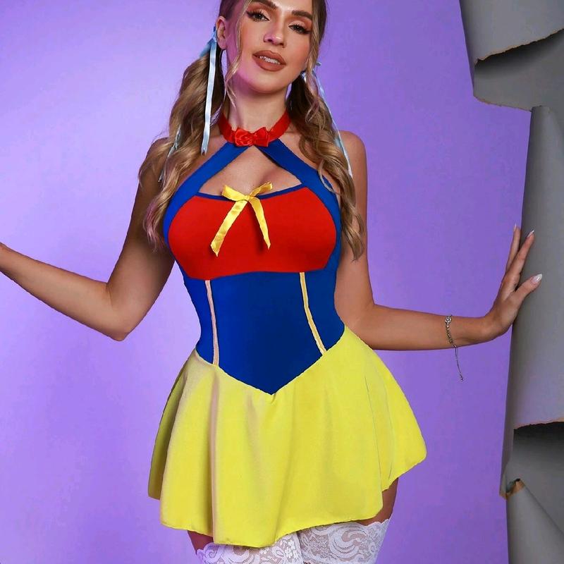 Snow White Fantasy Costume Color Block Bow Front Costume Dress without Stockings for Women - Accessories, Womenswear snow white costume Halloween