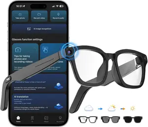 Oucscru AI Smart Glasses with ChatGPT, 8MP Camera Glasses with Camera and Audio, AI Translation Sunglasses with 164 Languages, Bluetooth Sunglasses with Voice/Calling, 8-Hour Music, Photochromic Lens