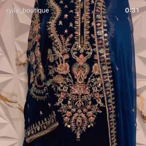 SIZE MEDIUM Ryila_Boutique Navy Blue Velvet Embroidered Dress with Beads and Sequins for Special Occasions