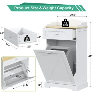 12-Gal Wooden Hidden Trash Can Cabinet - Pet-Proof Organizer with Single Tilt-Out Door, Drawer, Waterproof Design for Pantry, Kitchen