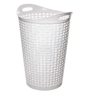 Flexible Round Wicker Laundry Hamper, White, Ideal for Laundry Storage and Organization