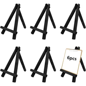 6 count 5 Inch Mini  Display Easel, A-Frame Artist Painting Party Tripod Easel, Black Stand Canvas Holder for DIY, Crafts, Decoration, Photos