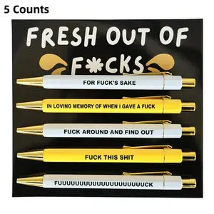 Humorous Swear Word Design Ballpoint Pens, 5-Pack Ink Writing Tools, Fun Office Stationery & Desk Accessories, Funny Teacher Pens,Dad Gifts
