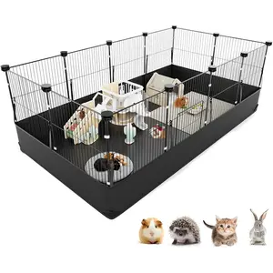 Guinea Pig Cage with Waterproof PVC Bottom Liner & One-Hand Release Hook, Triple Fixing C&C Cage for Guinea Pigs, Bunny, Rabbit, Hedgehog, Small Animal Indoor Playpen 48''L x 24''W x 16''H