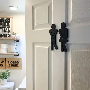 2pcs Minimalist Funny Gender Signs, 3D Wooden Bathroom Door Plaques, Creative Toilet Decorative Signage, Unique Bathroom Accessories, Wall Art Sign