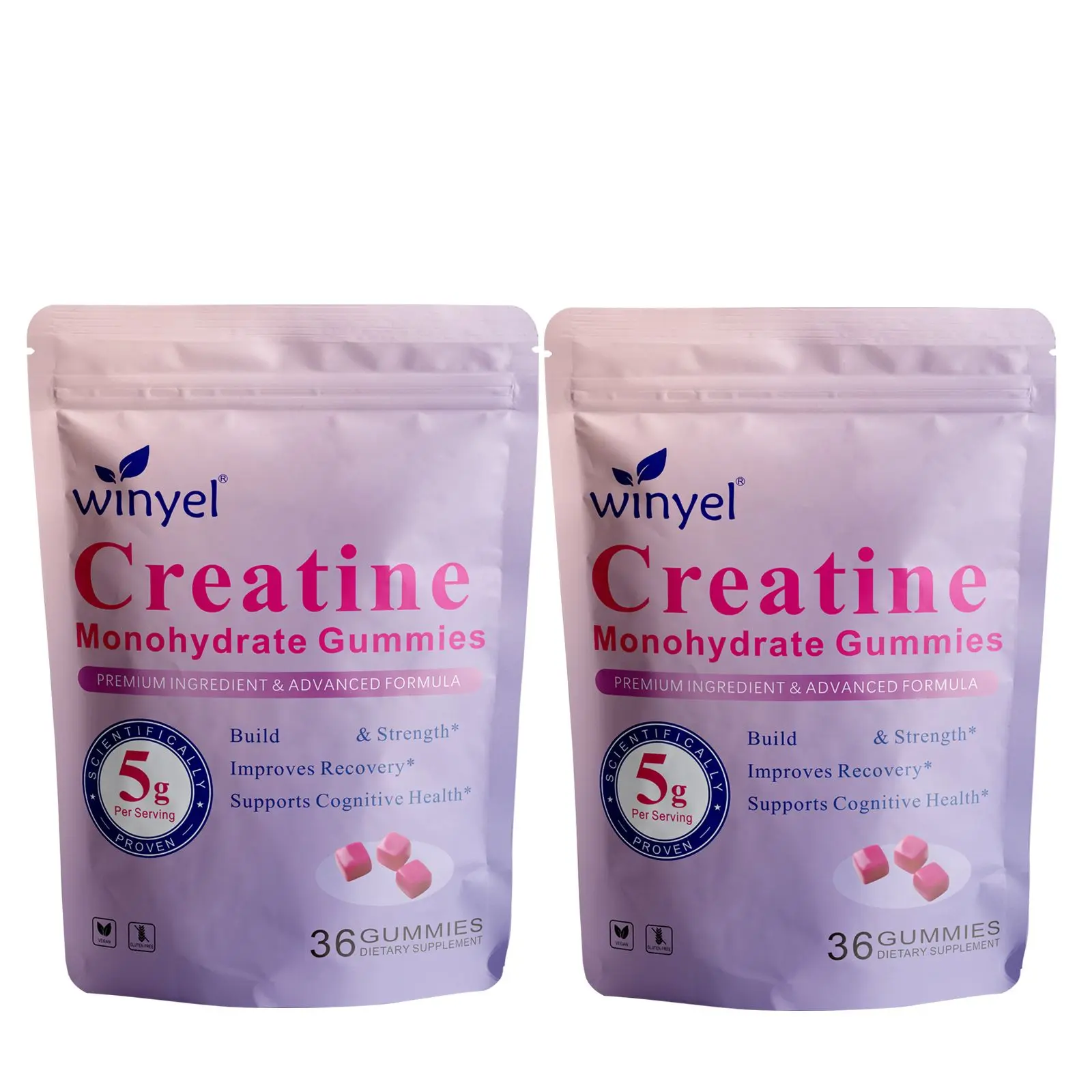 Creatine Monohydrate Chewable Gummies - 5g Per Serving, Sugar-Free, Gluten-Free, Berry-Enhanced Supplements for Workout Muscle Boost, 36 Count