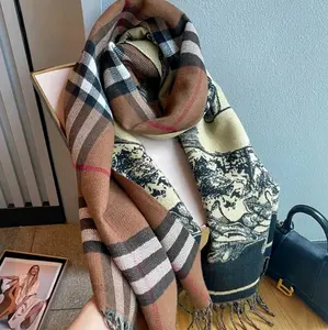 Winter Tassel Warm Shawl Plain Double Sided Cashmere Scarf