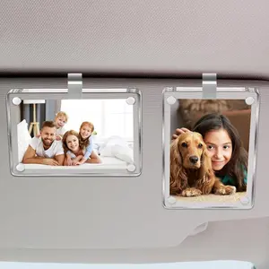 DIY Personalized Photo Car Sun Visor Clip Acrylic Magnetic Display Frame High Transparency Decoration Unique Men's Gift for Vehicles Backseat Hanging Organizer Storage Bag