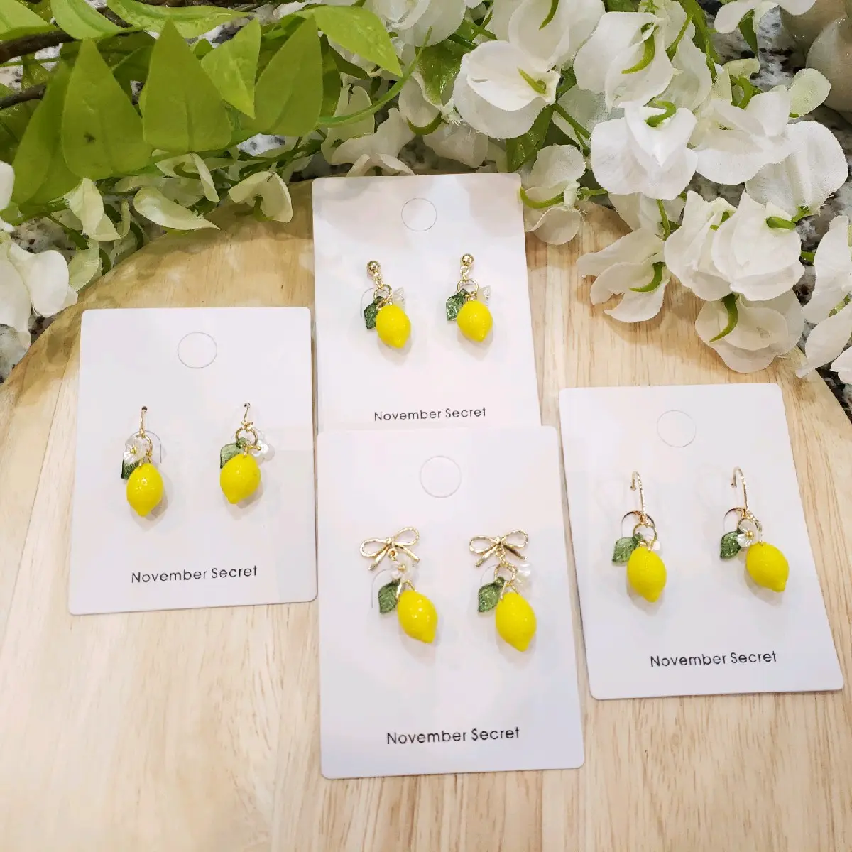 glass Opaque Lemon drop earrings, handmade cute fun fruit earrings