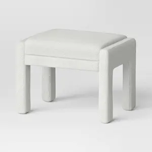 Fully Upholstered Ottoman Cream Boucle - Threshold: Wooden Frame, Polyester,