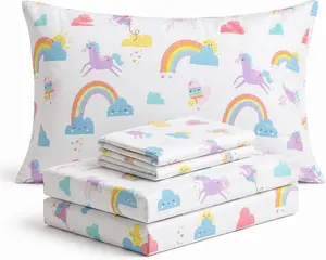 Where The Polka Dots Roam Rainbow Fitted Sheets Set - Ultra-Soft Durable Microfiber Bedding, Colorful Unicorn Print, Wrinkle-Resistant, Machine-Washable, Ideal for Girls' Bedroom Décor