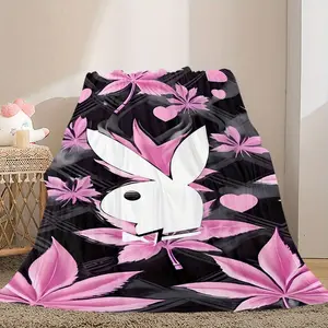 Soft Throw Blanket Cute Cozy Bunny Print Blanket Soft All-Season Throw With Vintage Black & Purple Geometric Design Perfect For Sofa Bed Car Office Camping Travel Multiple Sizes Available Ideal Gift For Friends And Family