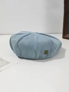 Vintage Trendy Letter Design Denim Beret, Casual Outdoor Travel Sun Protection Hat for Men & Women, Fashion Accessories for Daily Wear