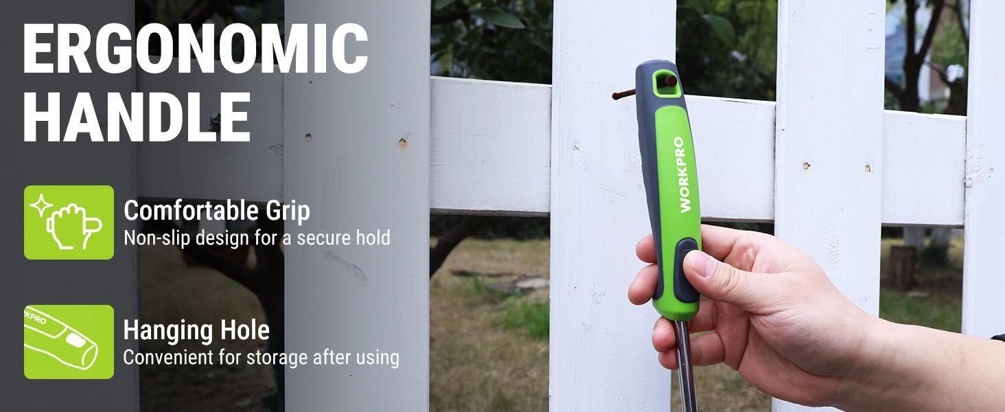 #backtoschool WORKPRO 15-Inch Weed Puller Tool, 6-Tine Heavy Duty Deep Root Remover for Dandelion, Stainless Steel Hand Weeder with Ergonomic Soft Grip for Lawn, Garden, and Yard