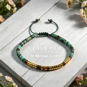 Morse Code "I LOVE YOU" Bracelet  Handmade Turquoise & Tiger Eye Bangle | Romantic Couple Gift | Adjustable Minimalist Jewelry