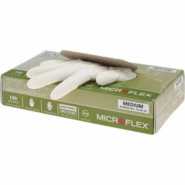 Microflex Disposable Nitrile Gloves, TQ-601-M, 100-Count, 2.8 Mils, Waterproof Medical Grade, Powder-Free, for Home Care, Cleaning Tasks