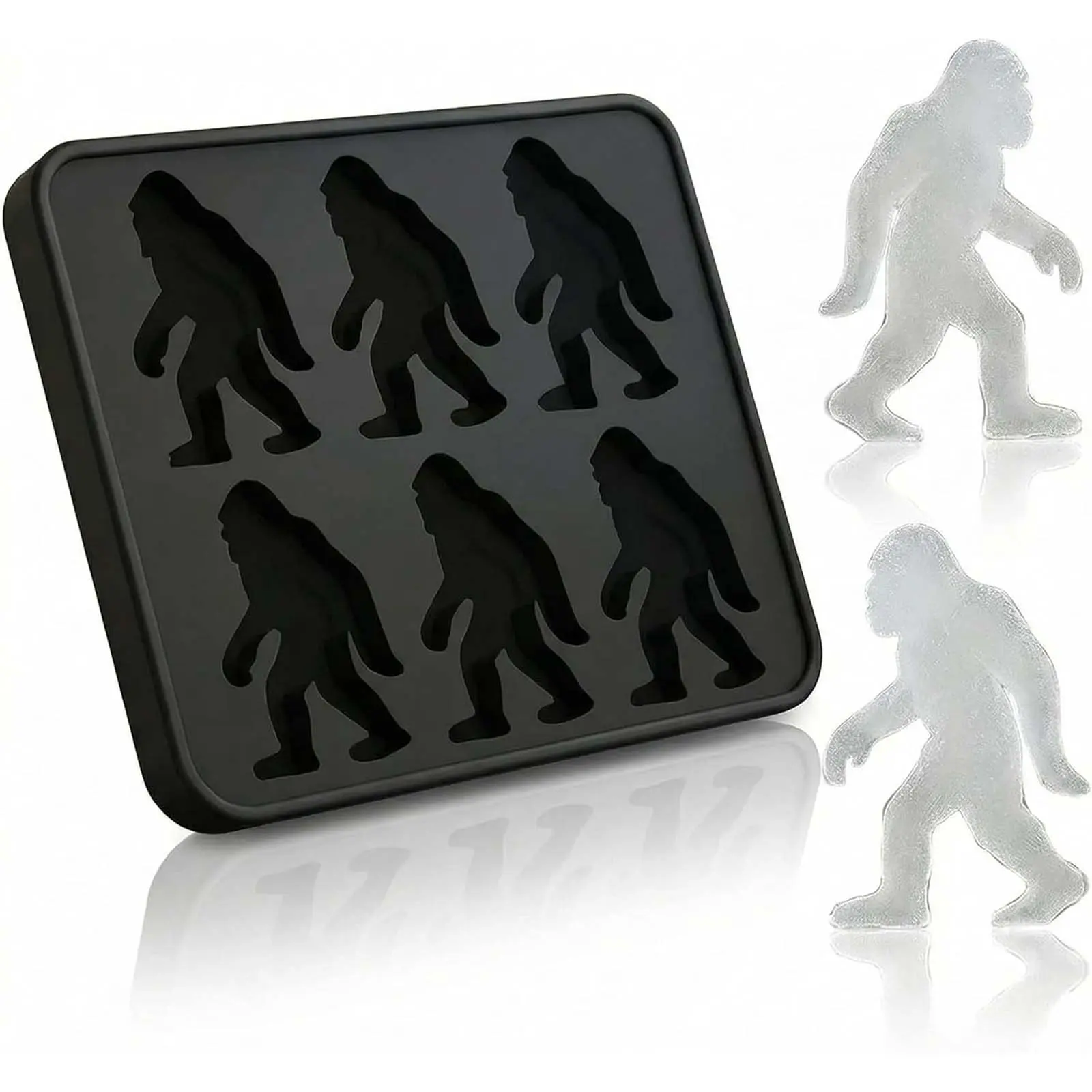 Bigfoot Ice Cube Mold,Big Foot Ice Cube Molds,6 Cavity Silicone Sasquatch Ice Cube & Popsicle Tray for Spooky Whiskey Halloween Party Drinks (Black)