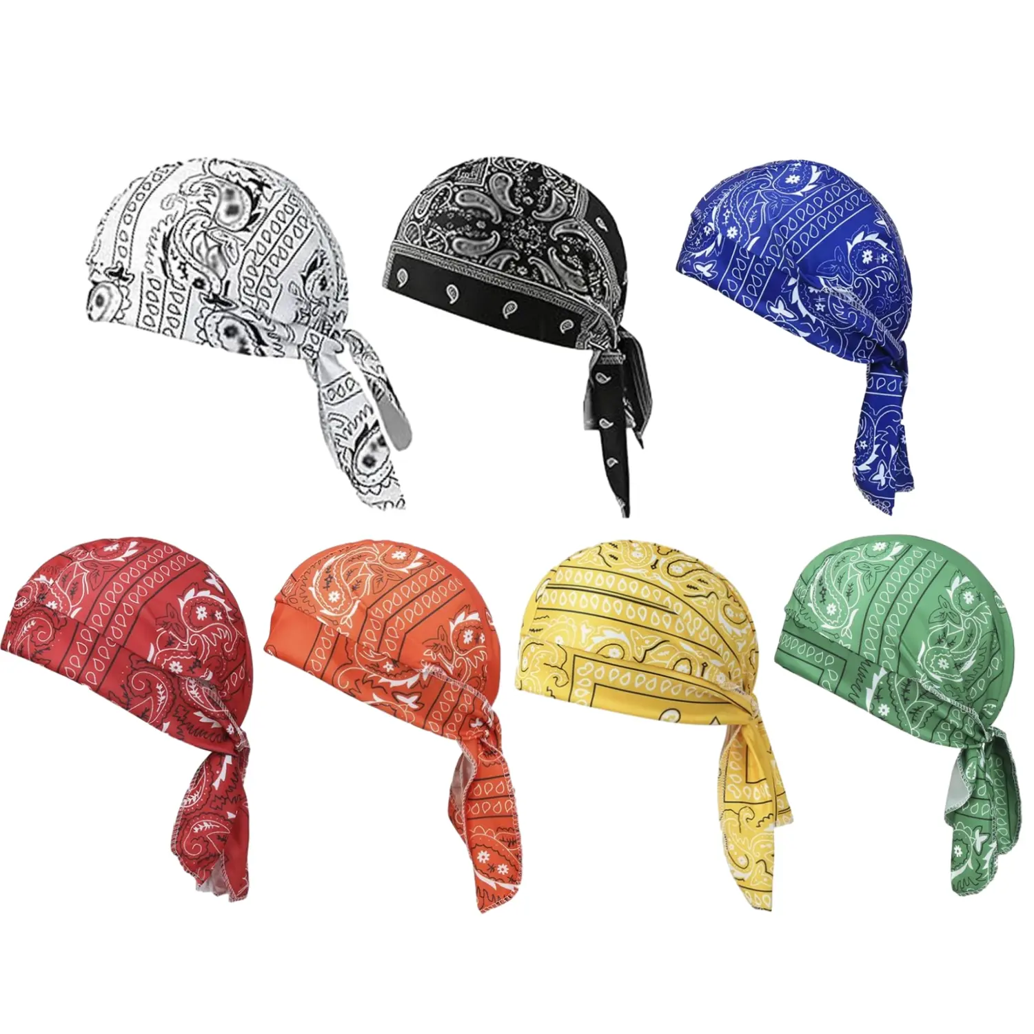 7 Pieces Paisley Cooling Headscarf Cap, Cooling Headscarf for Men, Light Soft Elastic Stretch Bandana Beanie for Outdoor Cycling, Running, Motorcycle Cycling Sports ﻿