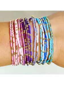 Bohemian Style Colorful Beaded Bracelet Set, Fashionable Multi-Layer Elastic Women's Jewelry, Trendy Stackable Bead Bracelets