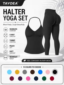Women's Sportswear Set, Hanging Neck Sports Bra Vest + Butt-Lifting Tight Pants, Detachable Padding, Gym Outdoor Running Yoga Top