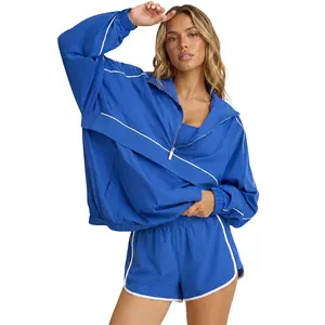 Fisoew Quarter Zip Pullover Women Moisture-Wicking Oversized Sweatshirt Lightweight Workout Athletic Pullover Jacket #SummerVibes Sun Protection Jacket Gym Sweatwear Casual Sporty Top