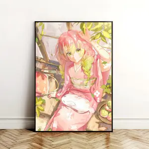 Demon Slayer Mitsuri Kanroji Love Hashira Pink Kimono Sakura Garden Poster Wall Art for Girls Room Decor, Anime Wall Decor, Manga Print, Otaku Gift, Kawaii Home Decor