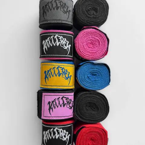Kill Crew Boxing Hand Wraps Pair Pack - 180 inches Cotton Polyester Blend, Semi-Elastic, High Quality Hook and Loop Fastening, Hook & Loop, Reliable Support for Athletes, Boxing Training Gear, One Size