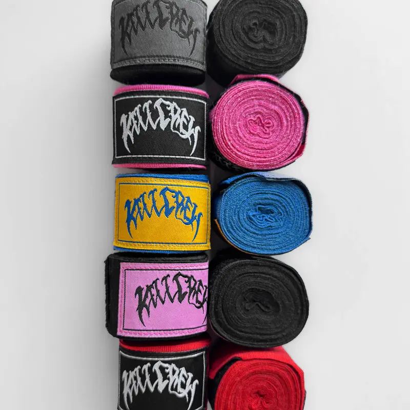 Kill Crew Boxing Hand Wraps Pair Pack - 180 inches Cotton Polyester Blend, Semi-Elastic, High Quality Hook and Loop Fastening, Hook & Loop, Reliable Support for Athletes, Boxing Training Gear, One Size