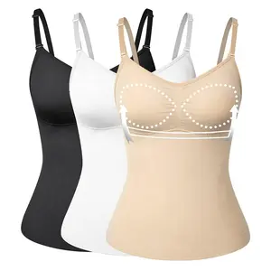 Shelf Bra Camisole Tops for Women Adjustable Spaghetti Strap Tank Top Summer Cami Shirt Compression Vest V Neck Tank Top, Lady Shaperwear Backless Vest with Built-In Bra Cami