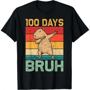100 Days Bruh Capybara 100 Days Of School For T-Shirt Comfy Everyday T-Shirt