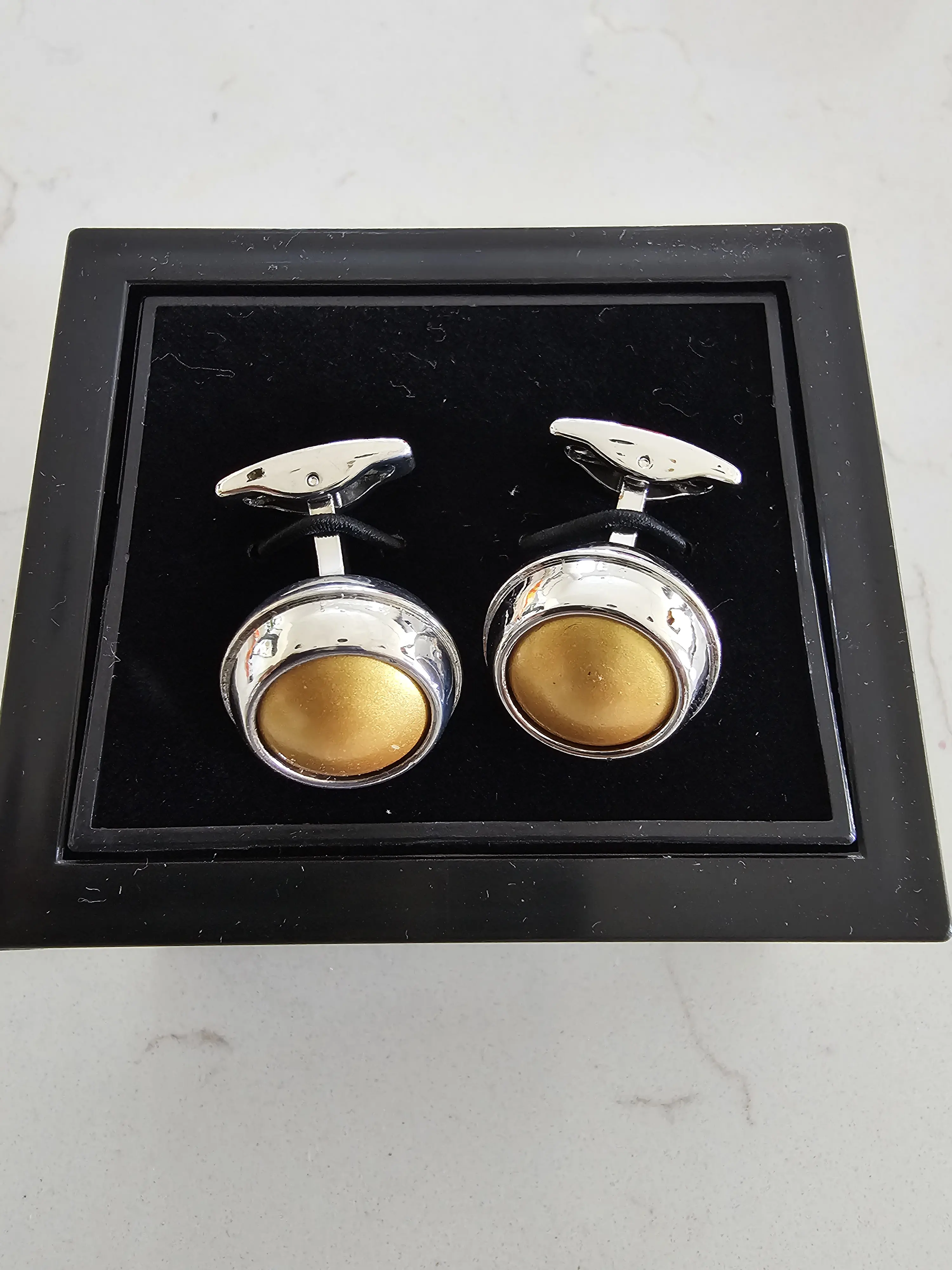 2-Tone Gold-Silver Round Cufflinks, Modern Minimalist Suit Accessories, Business Jewelry (Gift Box Set)