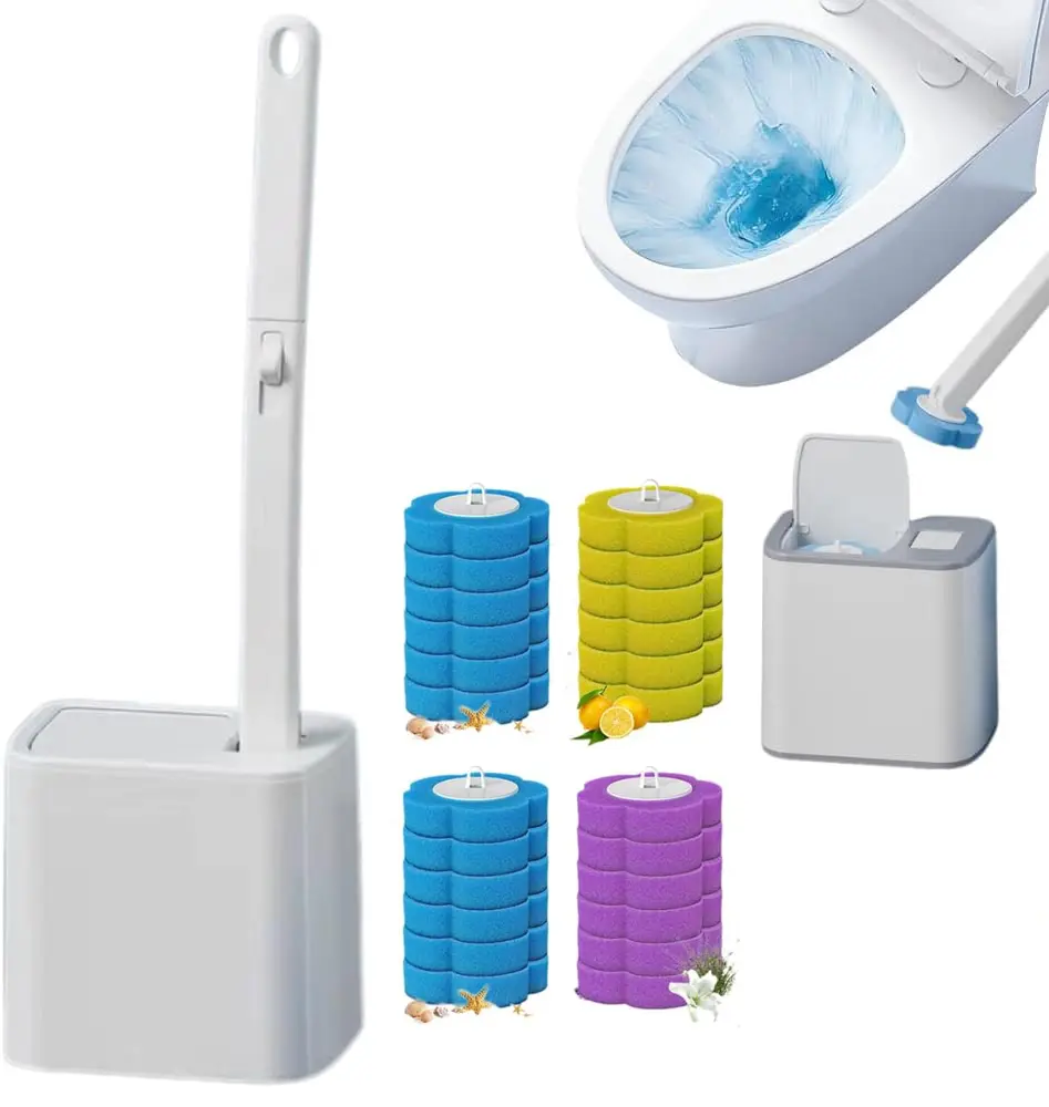 Disposable Toilet Brush, Toilet Bowl Wand Holder Set with 24PCS Cleaner Refills, Bathroom Cleaning System for Sink Bathtub Drain Wash Basin Urinal，Wall-Mount Scrubbing Toilet Brush Bathroom Cleaning Kit