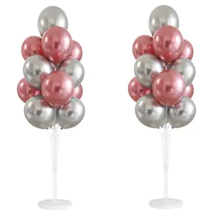 Balloon Stand Kit Set of 2 - 4.3ft Red & Silver Towers with 52 Balloons for Birthday Party Wedding Baby Shower Easy Setup Party Supplies Standing Decor