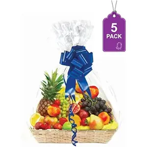Clear Basket Bags, 5 Pack Large Clear Cellophane Wrap for Baskets & Gifts 30"x 40" 1.5 Mil Thick (5)