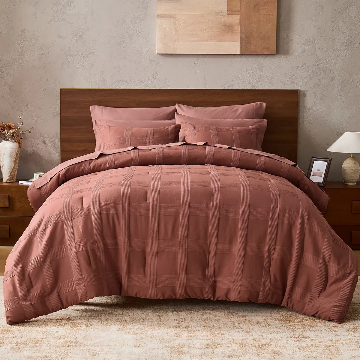 BIAB Minimalist Woven Stripe Queen Comforter Set - Soft Neutral Soft Bedding Sets, Easy-Care Bedding Collection
