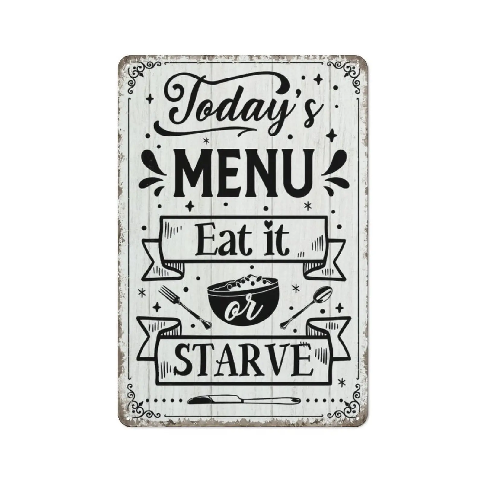 Vintage 'Today's Menu Eat It or Starve' Metal Tin Sign - Perfect for Kitchen, Dining Room & Farmhouse Decor, Wall Hanging, English, Holiday Gift Idea,Wall Art Decor,Home Decor