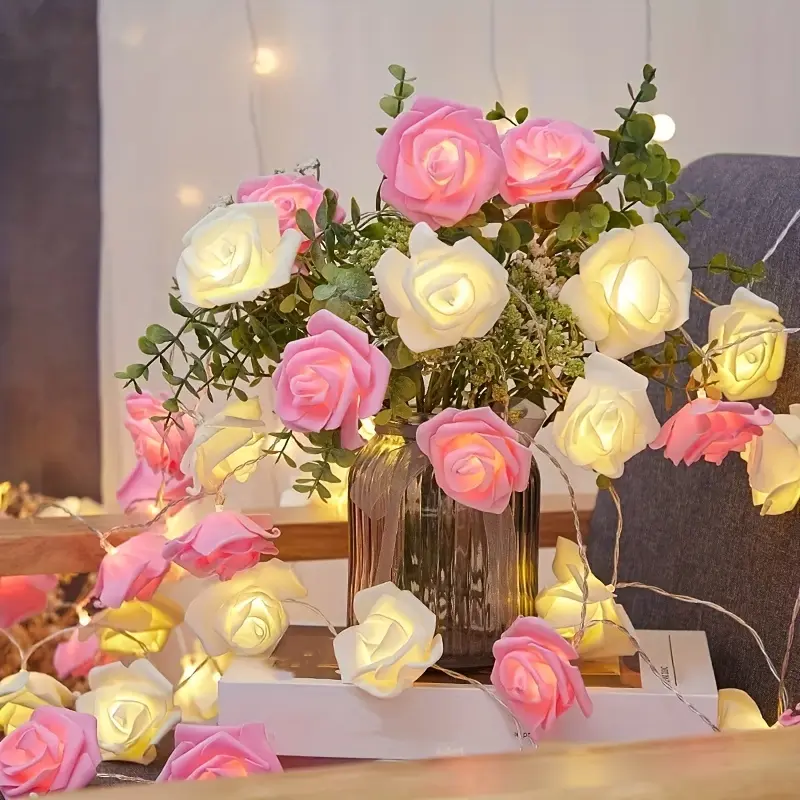 1pc LED Rose Flower String Lights, 1m Long Battery Operated Decorative Lighting, Warm Lights, Ambient Atmosphere Lights, Perfect for Home Wedding Party Decoration, Led Strip Lights, LED Lighted