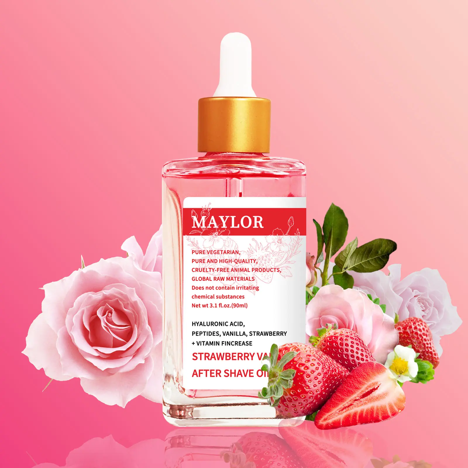 Strawberry Vanilla Fragrance After Shave Oil - 3.1 fl oz (90ml) Lactic Acid Moisturizer, Irritation-Free Gentle Hydrating Care with Natural Extracts, Exfoliates, Prevents Ingrown Hairs-Razor Burn, Fast Absorption, Smooth for All Skin Types, Scented Aroma